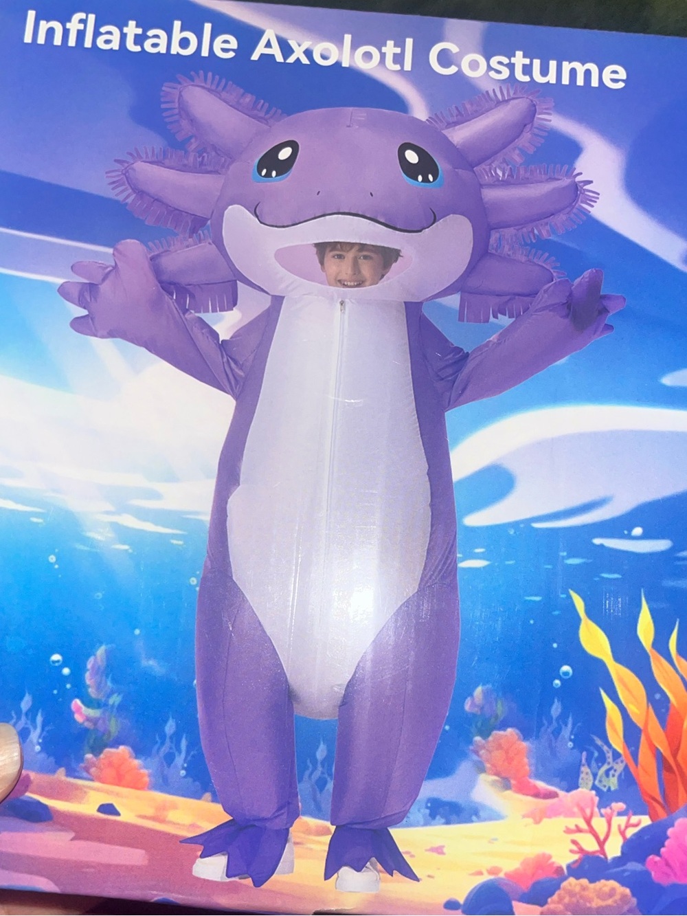 Purple Inflatable Axolotl Kids Halloween Party Costume